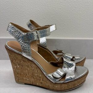 Donald J. Pliner ‘Lisa’ Silver faux snakeskin wedge sandals